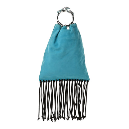 Valentino Garavani Suede Fringe Crystal Snake Ring Evening Bag Turquoise 1 of 9
