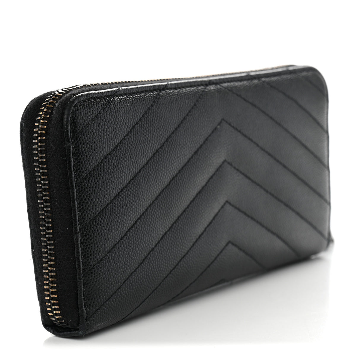 Saint Laurent Grain De Poudre Matelasse Chevron Monogram Monochrome Zip Around Wallet Black 3 of 11