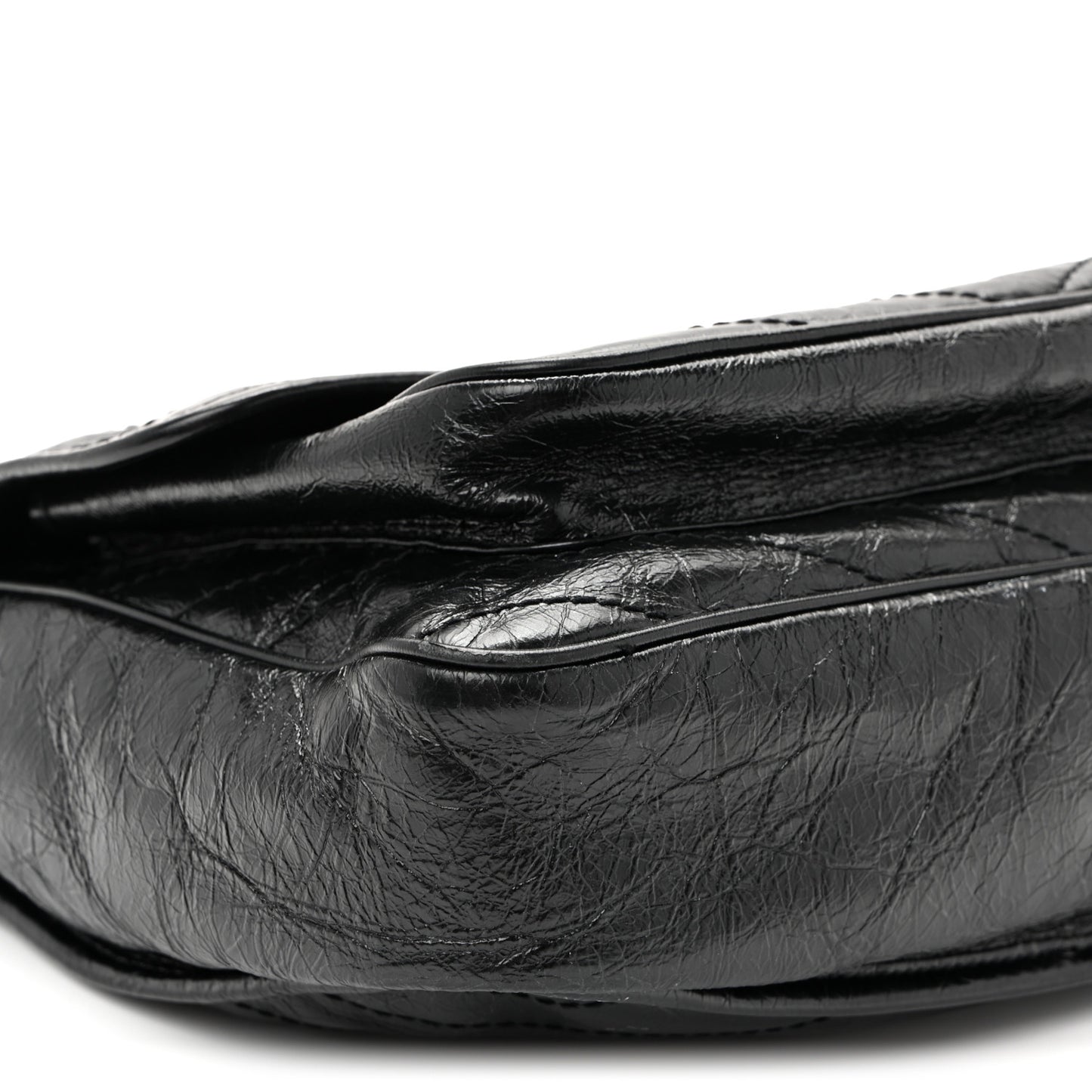 Crinkled Calfskin Matelasse Monogram Large Niki Chain Satchel Black