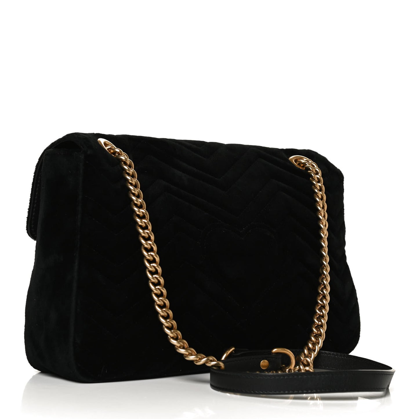 Velvet Matelasse Loved Embroidered Medium GG Marmont Shoulder Bag Black