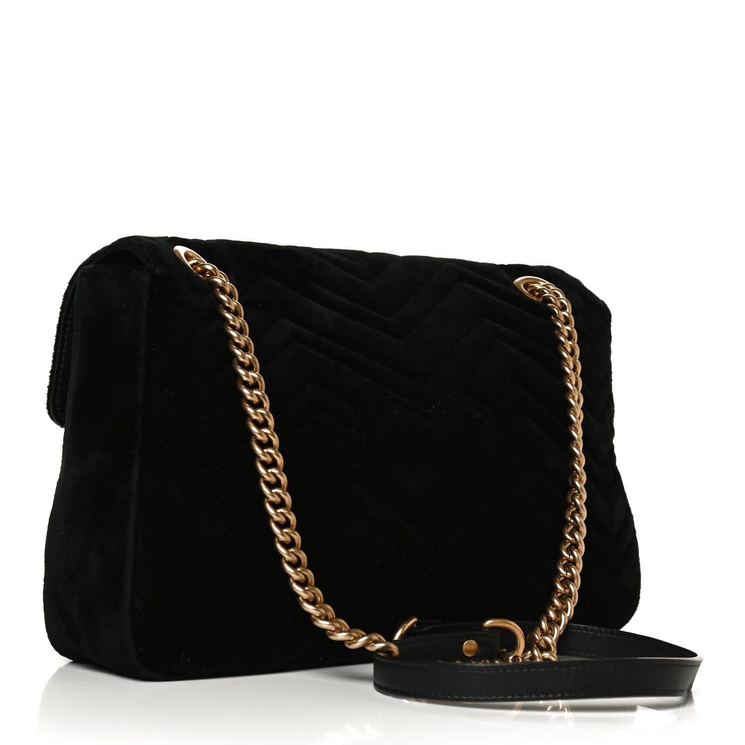 Gucci Velvet Matelasse Loved Embroidered Medium GG Marmont Shoulder Bag Black 2 of 15