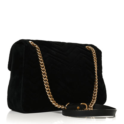 Gucci Velvet Matelasse Loved Embroidered Medium GG Marmont Shoulder Bag Black 2 of 15