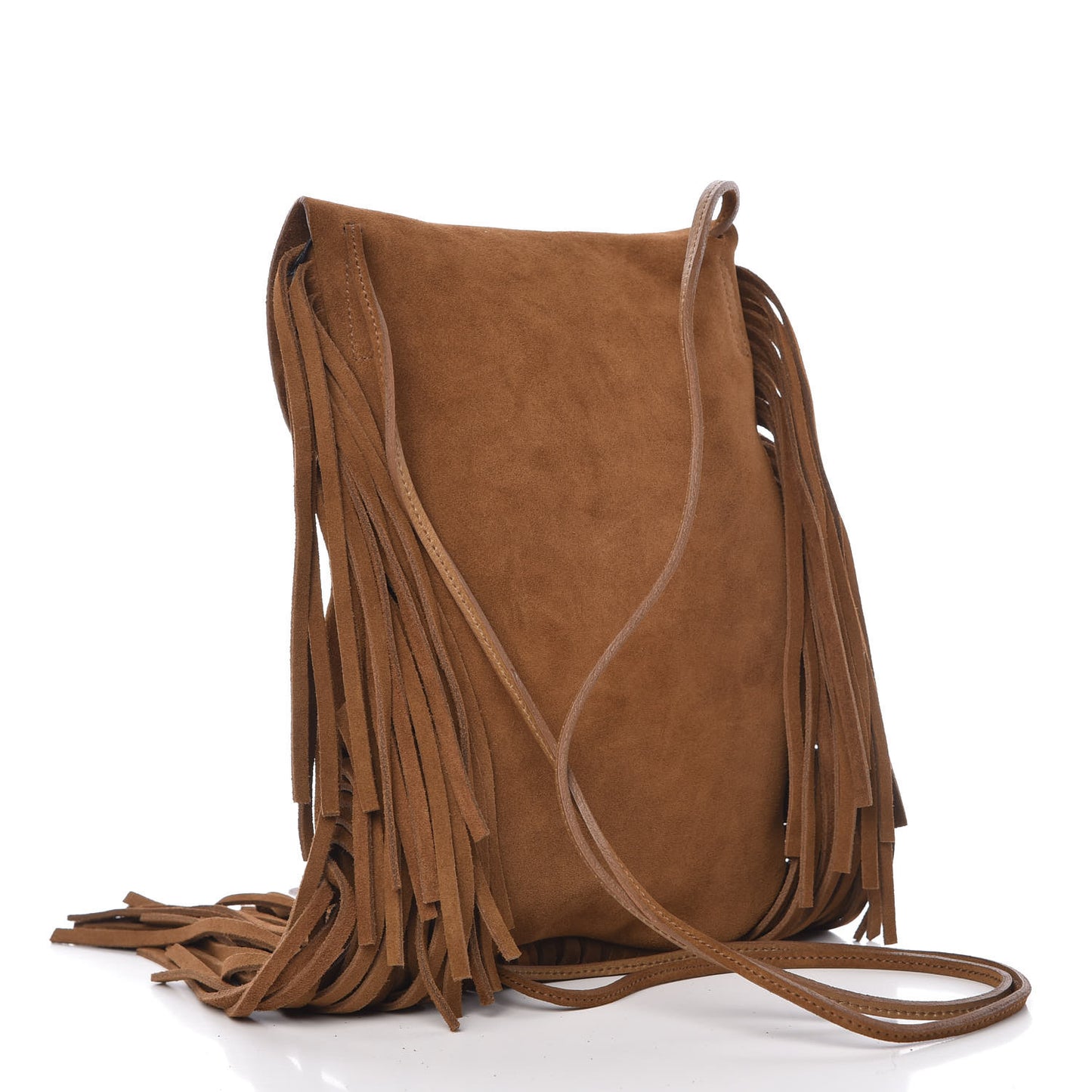 Suede Fringe Flat Anita Crossbody Bag Camel