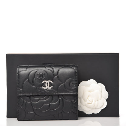 Chanel Lambskin Embossed Camellia French Wallet Black 8 of 8