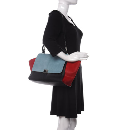 Celine Pony Hair Smooth Calfskin Medium Tri-Color Trapeze Glacier Red Black 2 of 16