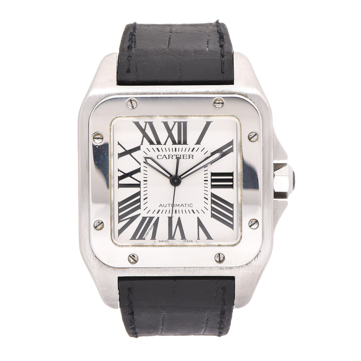 Stainless Steel Alligator 38mm Santos 100 Automatic Watch