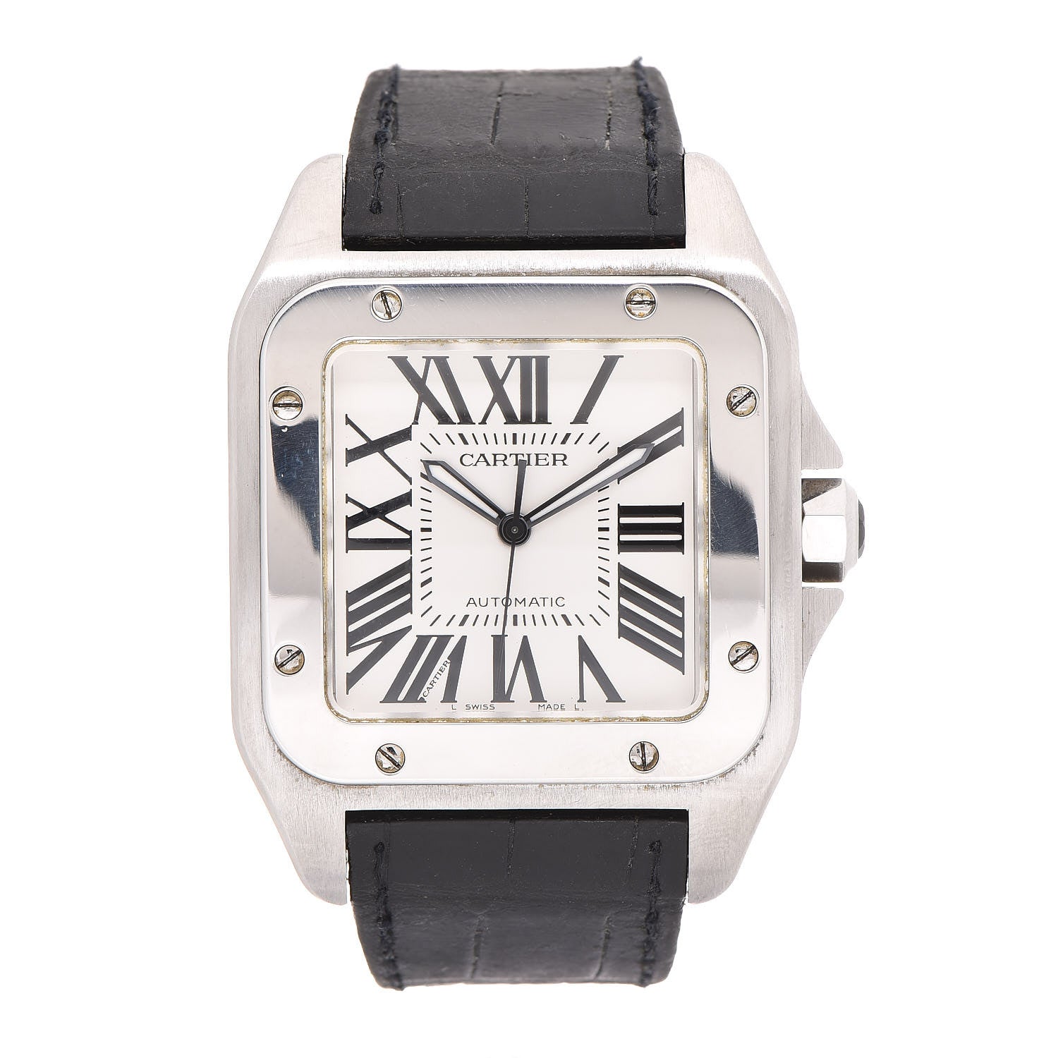 Cartier Stainless Steel Alligator 38mm Santos 100 Automatic Watch 1 of 7