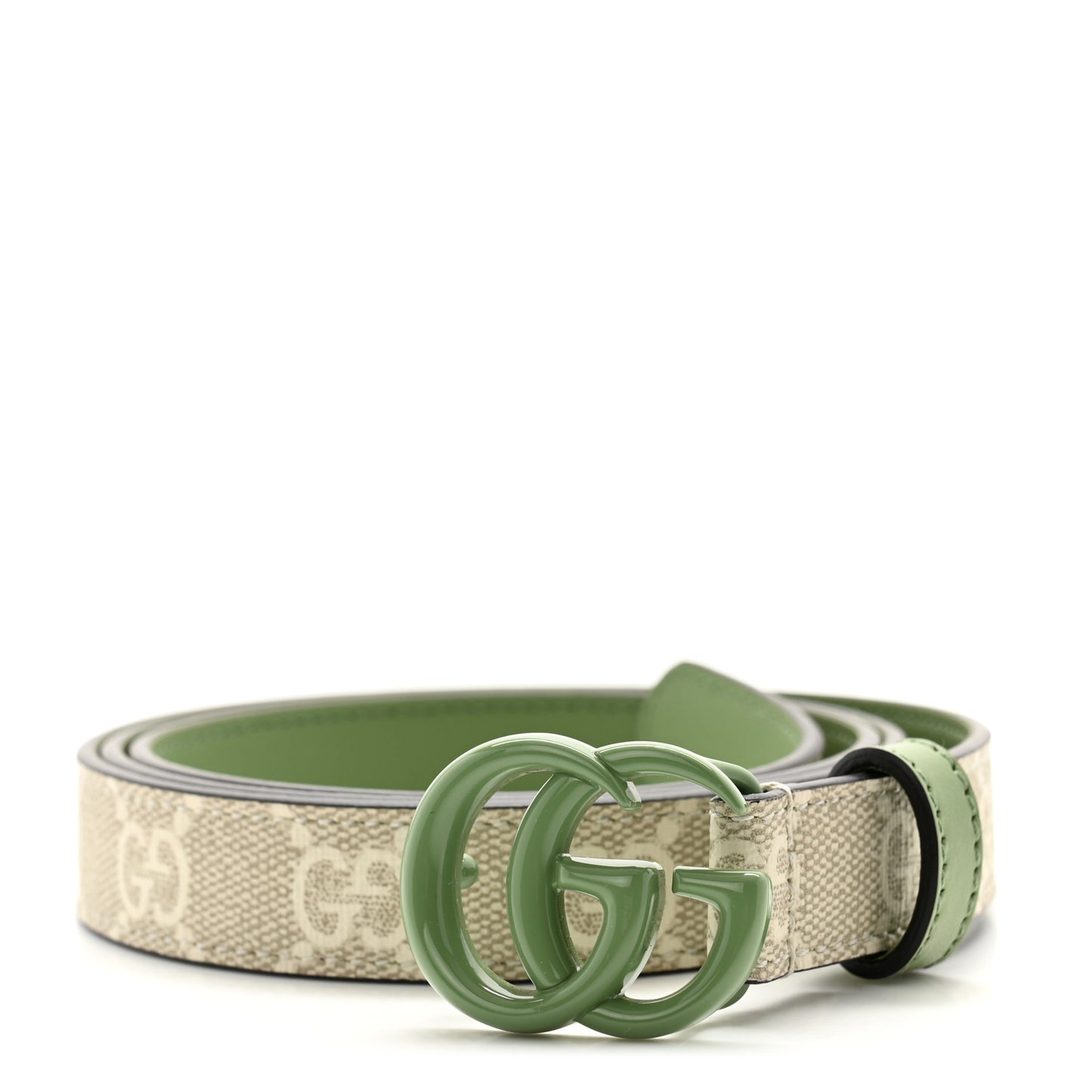 GG Supreme Monogram Plutone Calfskin Enamel Double G 40mm Belt 95 38 Beige Ebony Mystic White Salamander Green