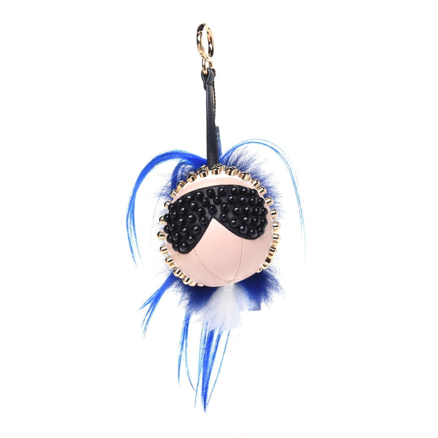 Fendi Shiny Nappa Goat Fox Fur Studded Punkito Karlito Bag Charm White Black Blue Neon 1 of 4