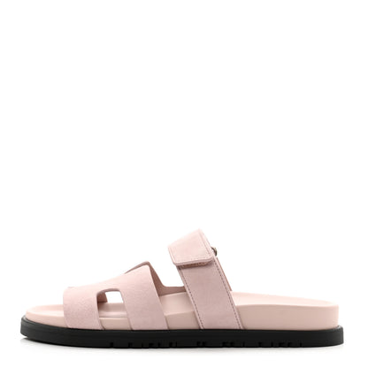 Hermes Suede Goatskin Womens Chypre Sandals 36.5 Rose Porcelaine 1 of 9