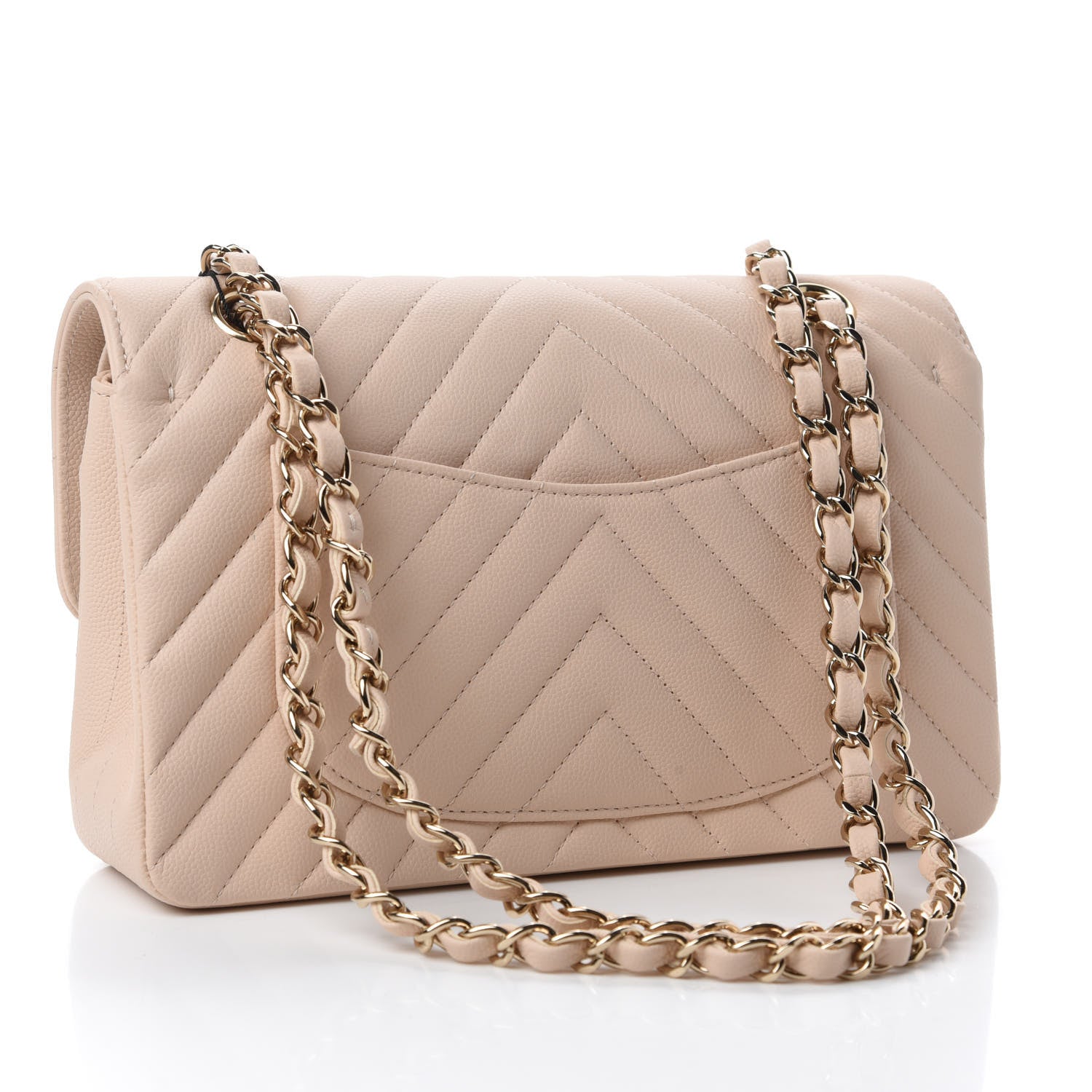 Chanel Caviar Chevron Quilted Small Double Flap Beige 3 of 11