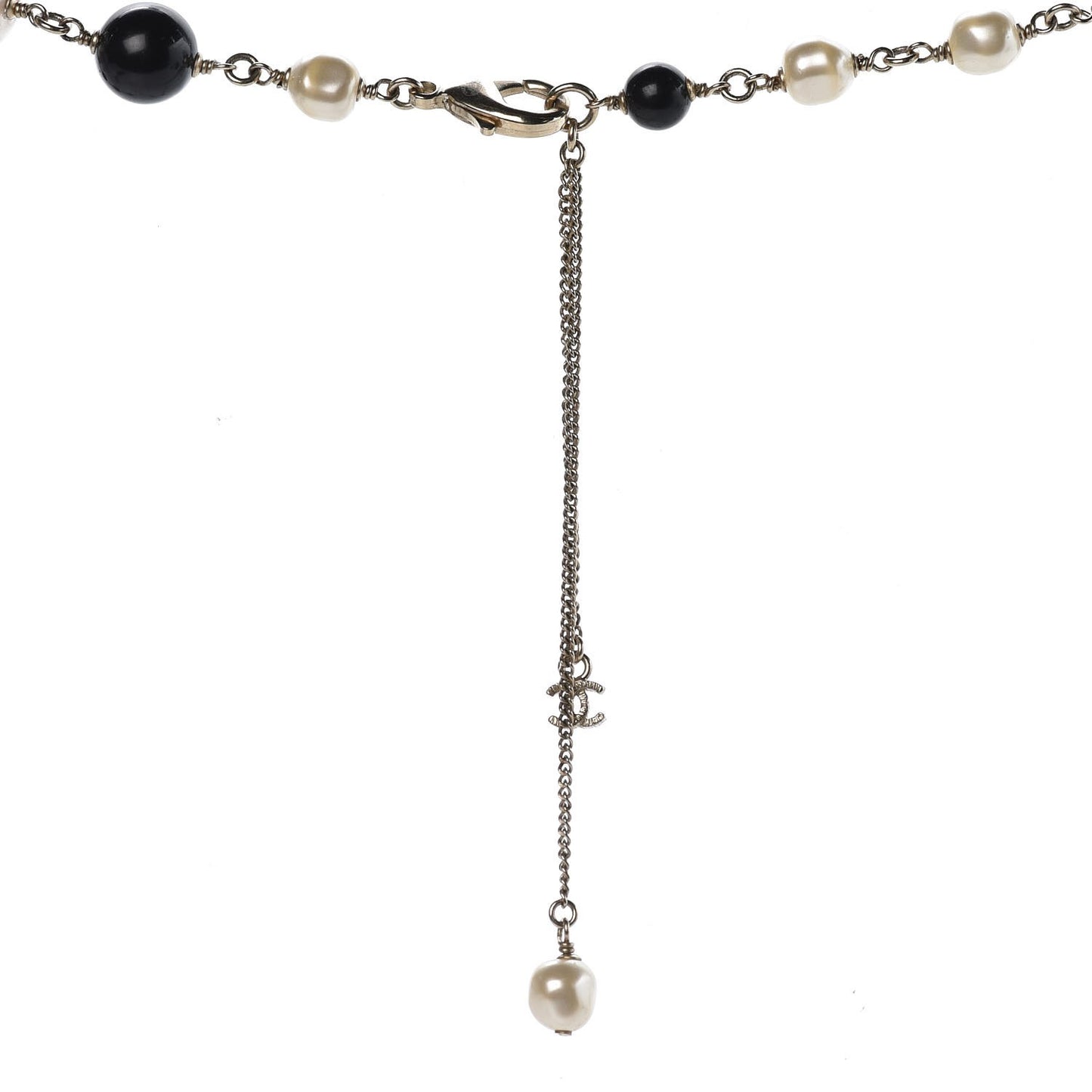 Pearl Bead Enamel CC Long Necklace Black Gold