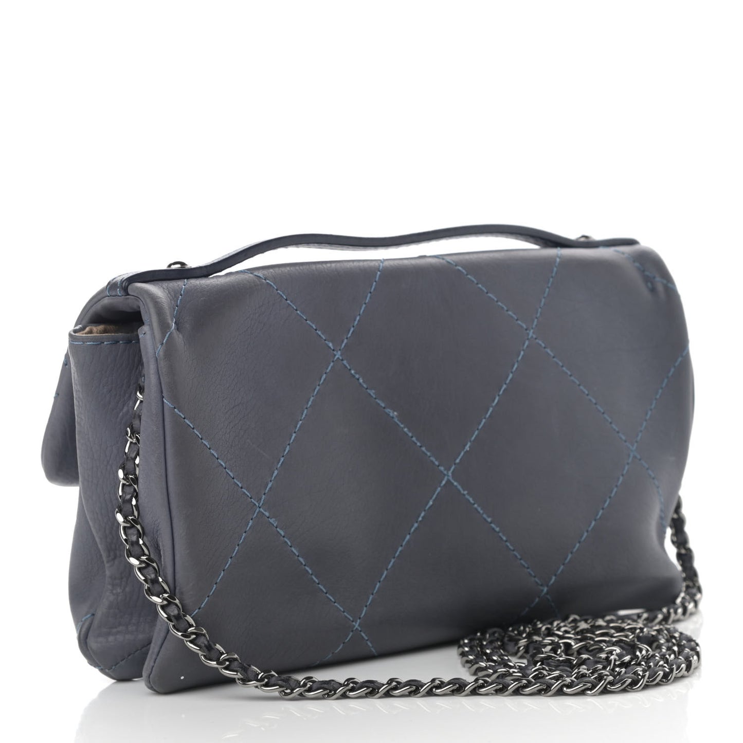 Washed Calfskin Diamond Stitch Hamptons Clutch With Chain Blue