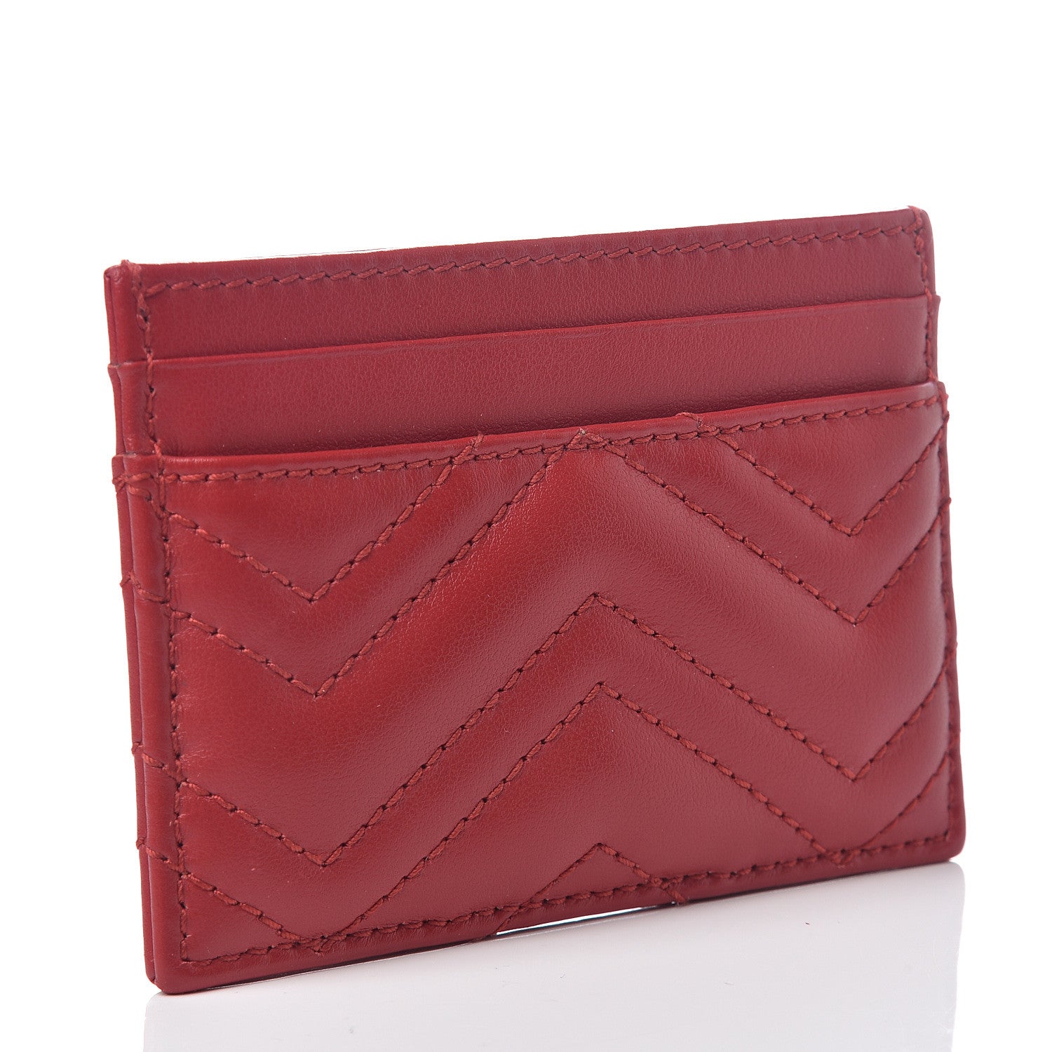 Gucci Calfskin Matelasse GG Marmont Card Holder Hibiscus Red 2 of 5