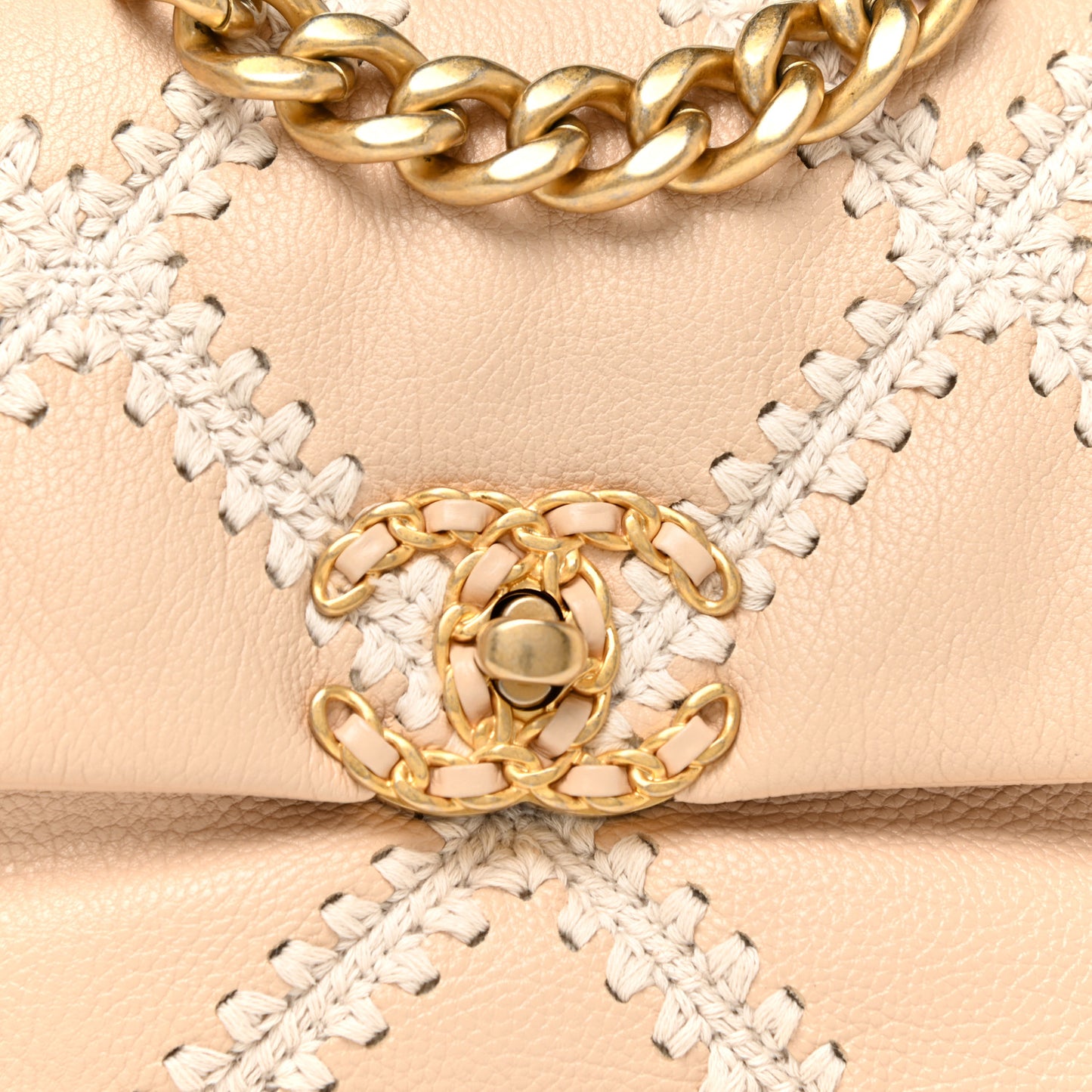 Calfskin Crochet Medium Chanel 19 Flap Beige