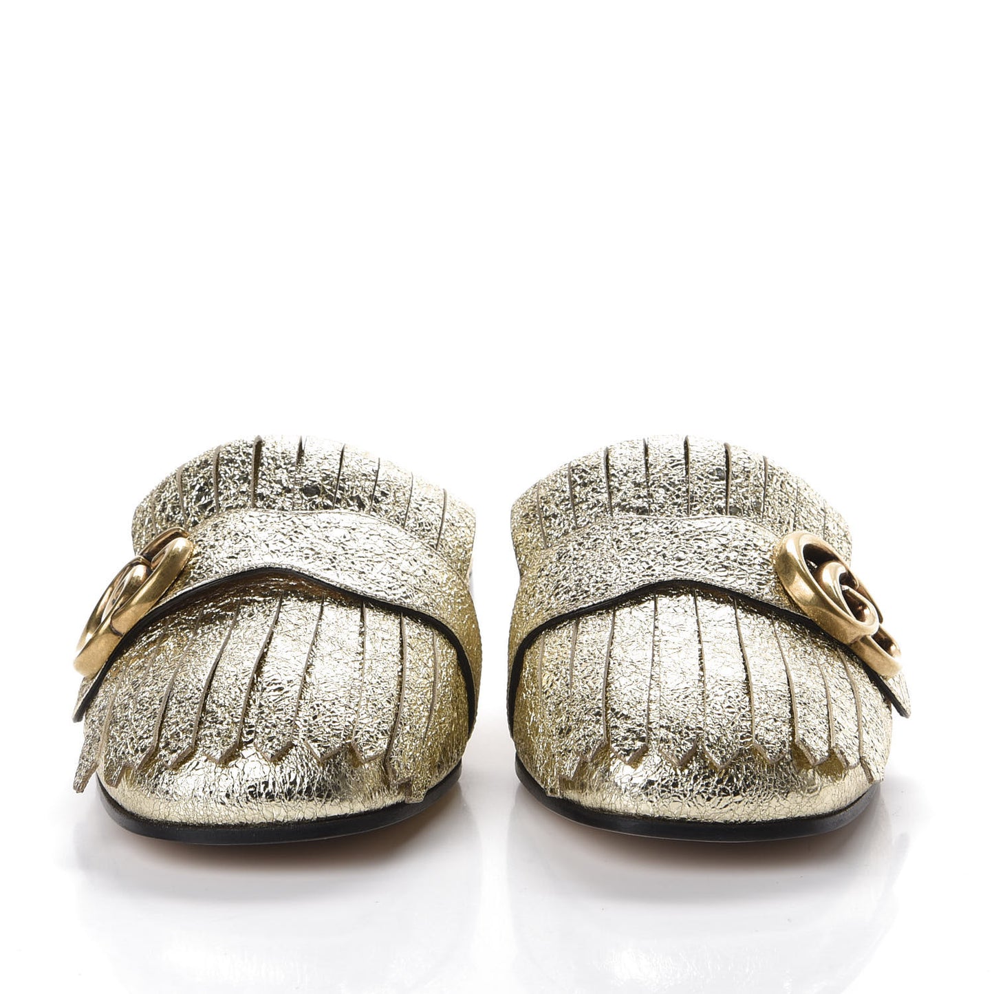 Galassia Womens GG Marmont Fringe Slippers 36 Platino