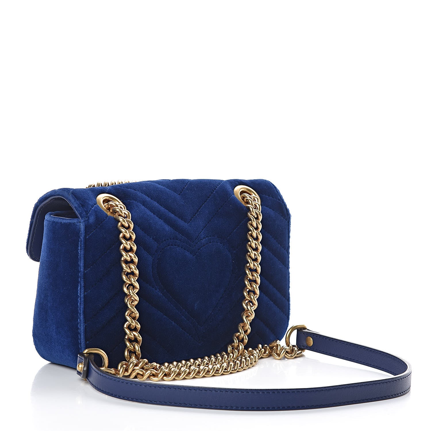 Gucci Velvet Matelasse Mini GG Marmont Shoulder Bag Cobalt Blue 3 of 9