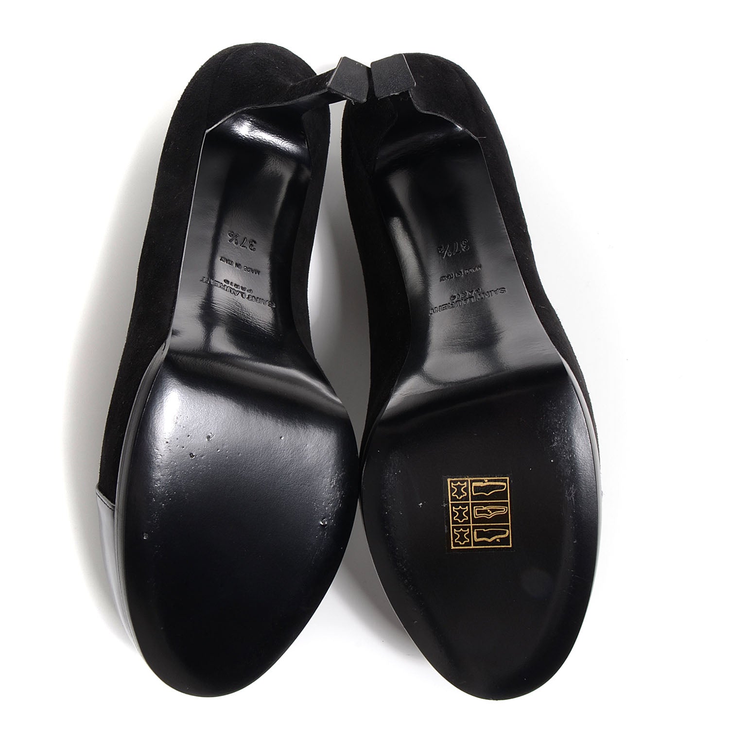 Saint Laurent Suede Patent Leather Tribtoo 80 Cap Toe Pumps 37.5 Black 5 of 7
