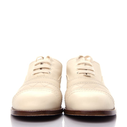 Chanel Calfskin Quilted CC Lace Up Oxfords 38 White 2 of 10