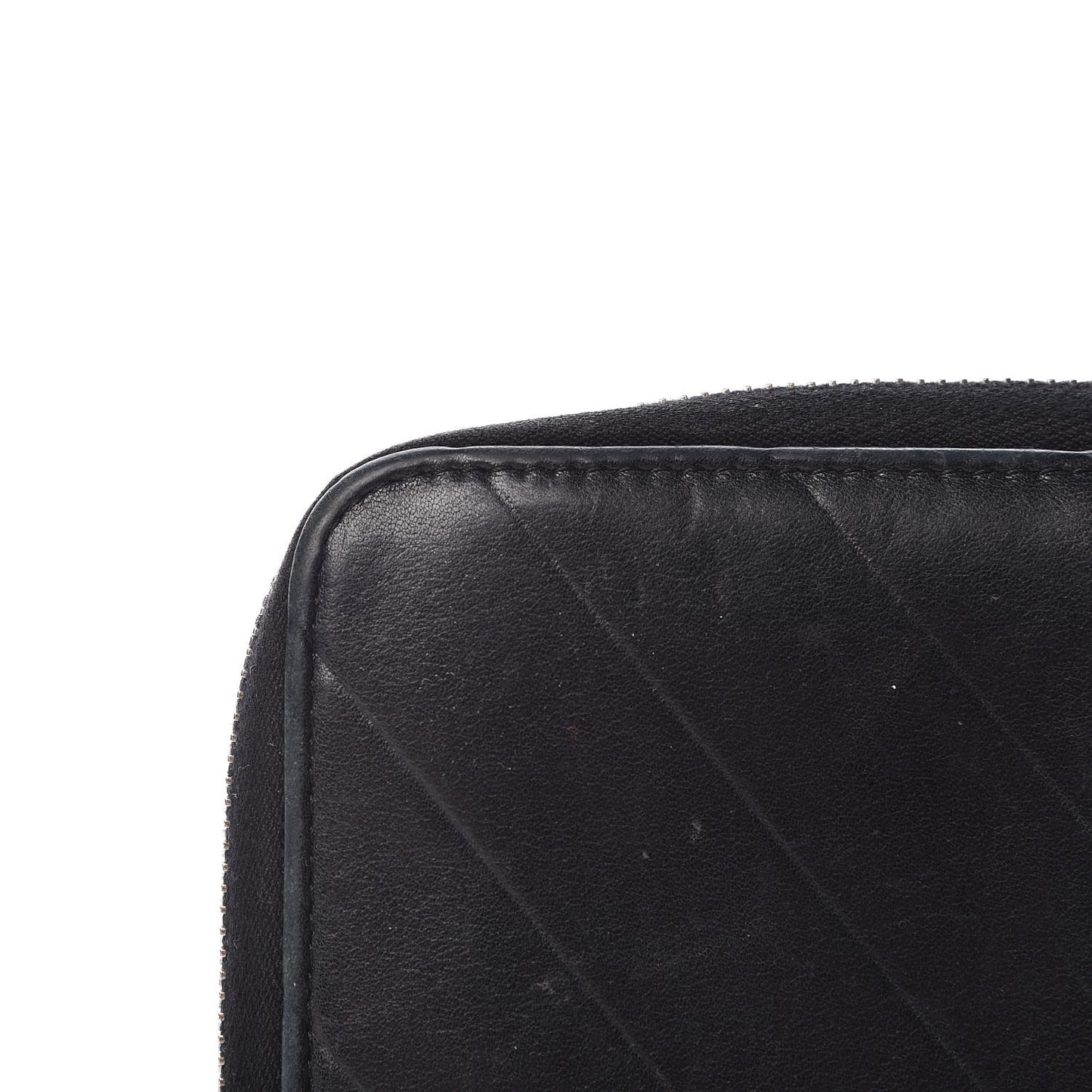Lambskin Chevron Quilted CC Zip Around Wallet Black