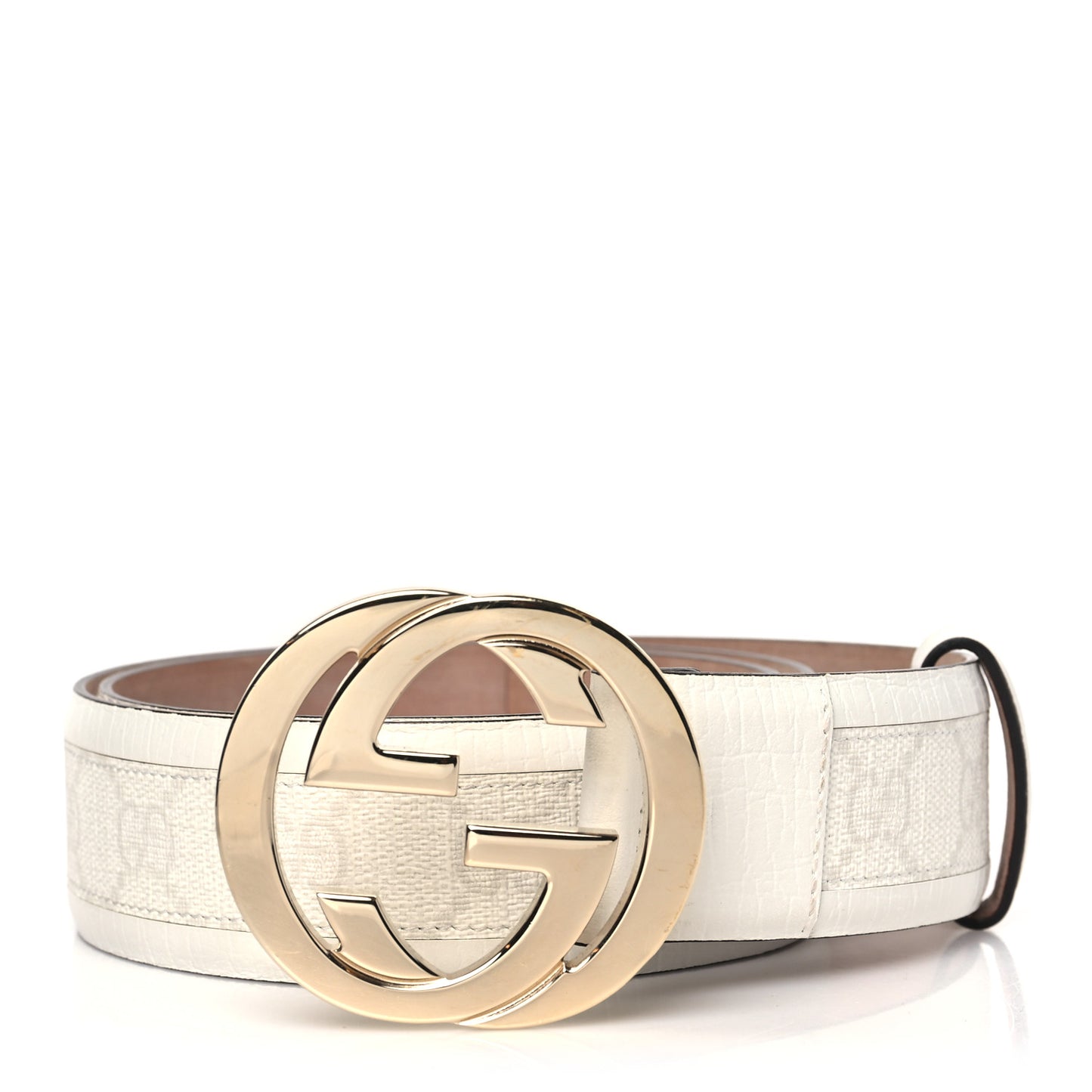 GG Plus Monogram Calfskin Interlocking G 40mm Belt 85 34 White
