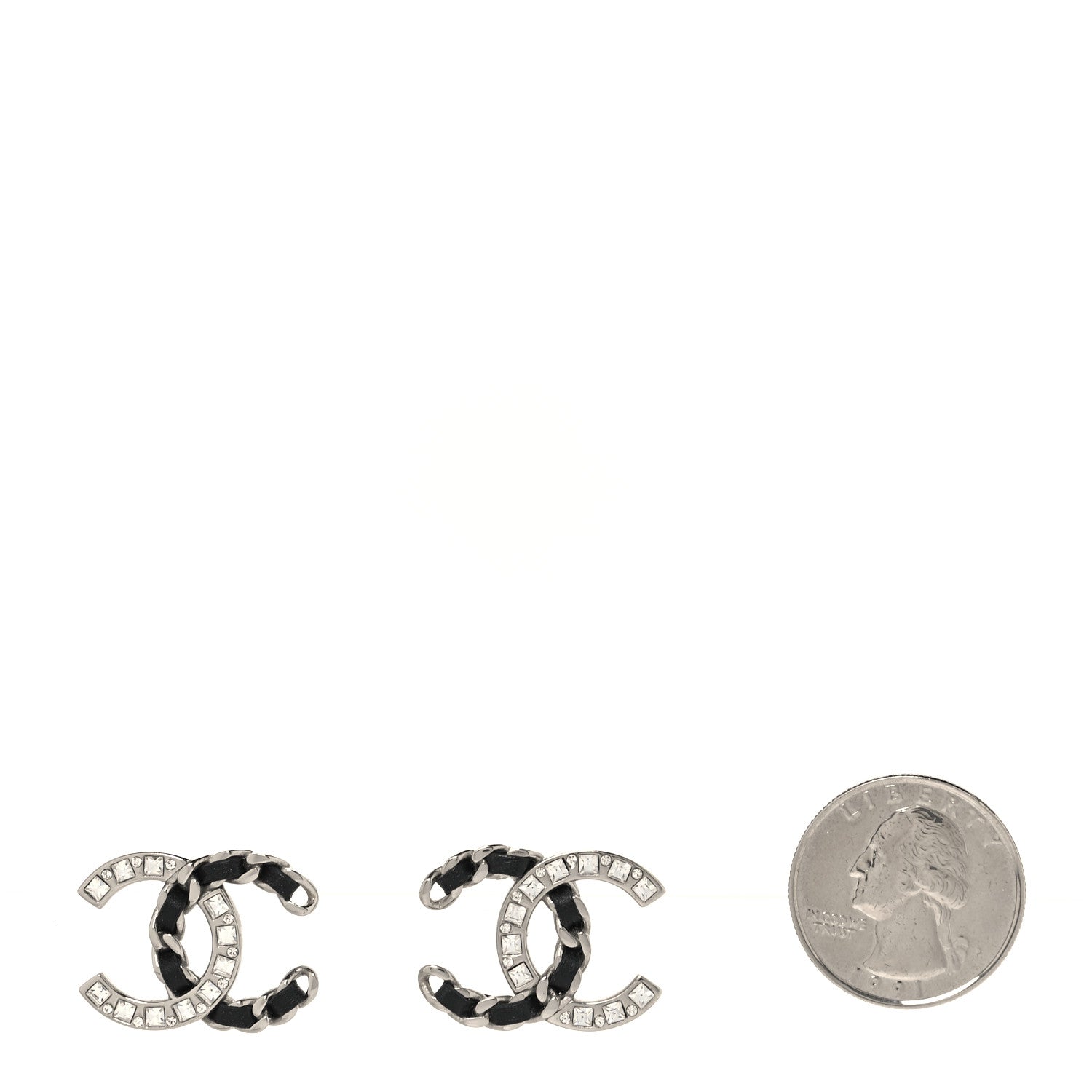 Chanel Crystal Baguette Lambskin Chain CC Vintage Allure Stud Earrings Black Silver 3 of 8