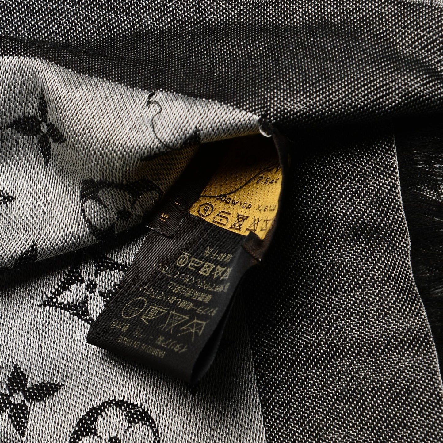Silk Wool Monogram Denim Shawl Black