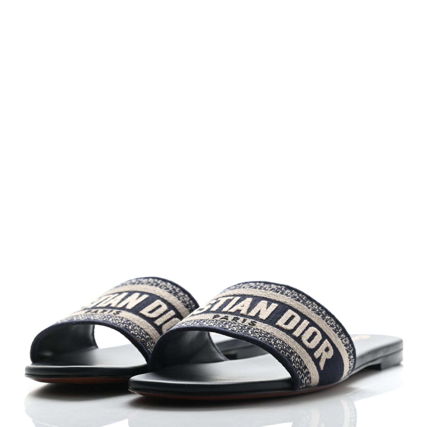 Canvas Embroidered Dway Mules Slide Sandals 38.5 Deep Blue