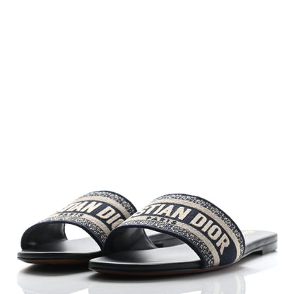 Christian Dior Canvas Embroidered Dway Mules Slide Sandals 38.5 Deep Blue 3 of 8