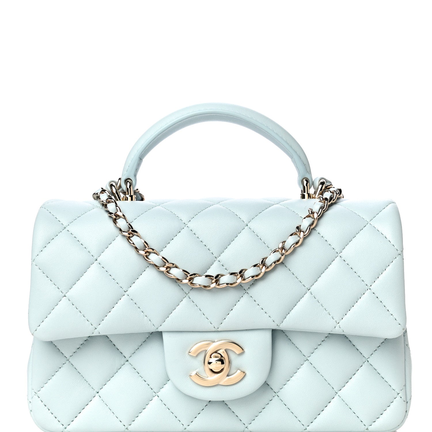 Chanel Lambskin Quilted Mini Top Handle Rectangular Flap Light Blue 8 of 11