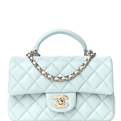 Chanel Lambskin Quilted Mini Top Handle Rectangular Flap Light Blue 8 of 11