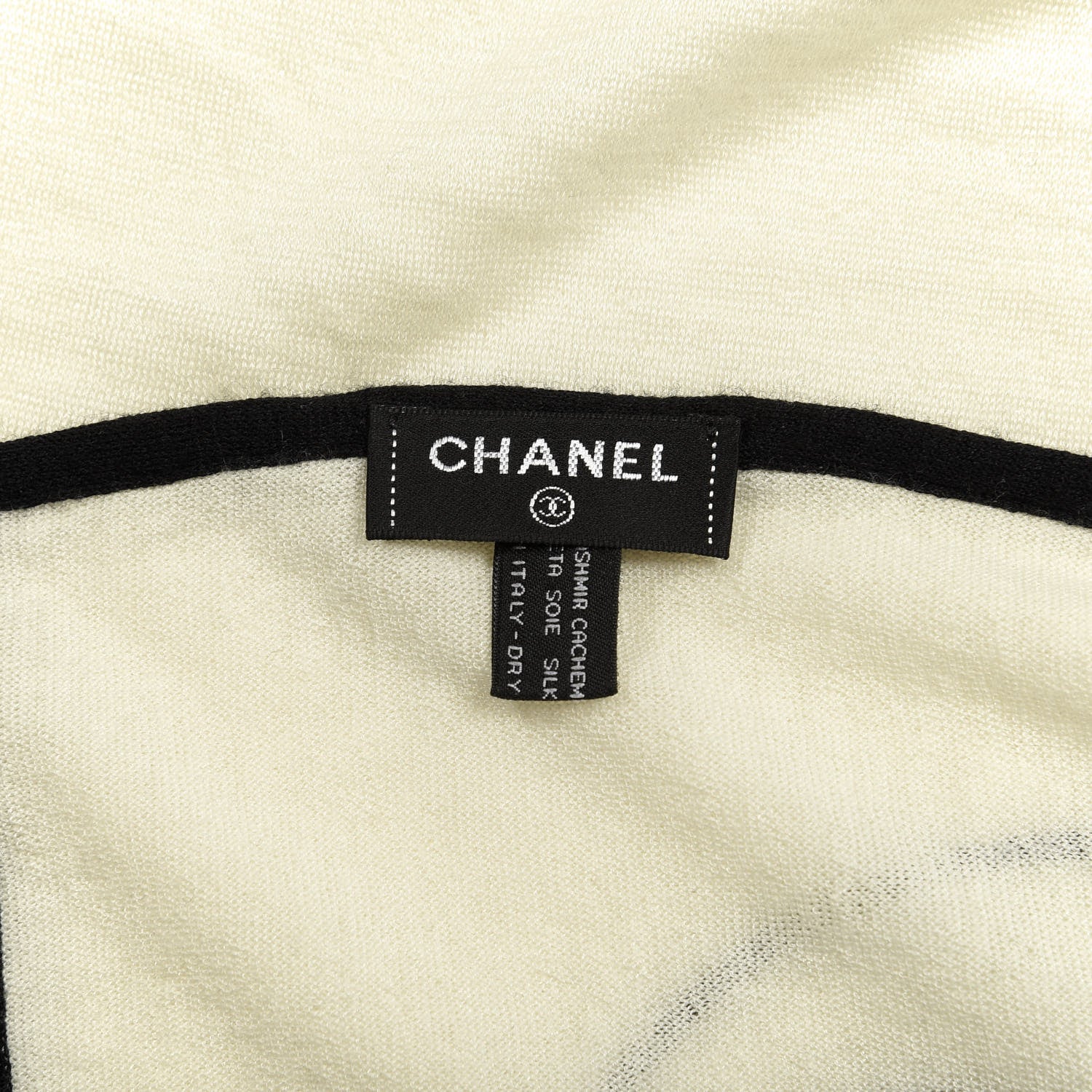 Chanel Cashmere Silk CC Scarf White Black 3 of 3