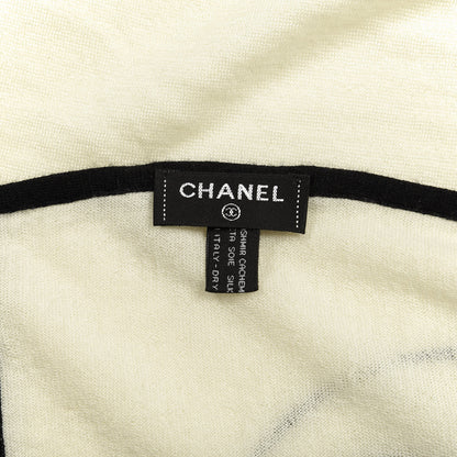 Chanel Cashmere Silk CC Scarf White Black 3 of 3