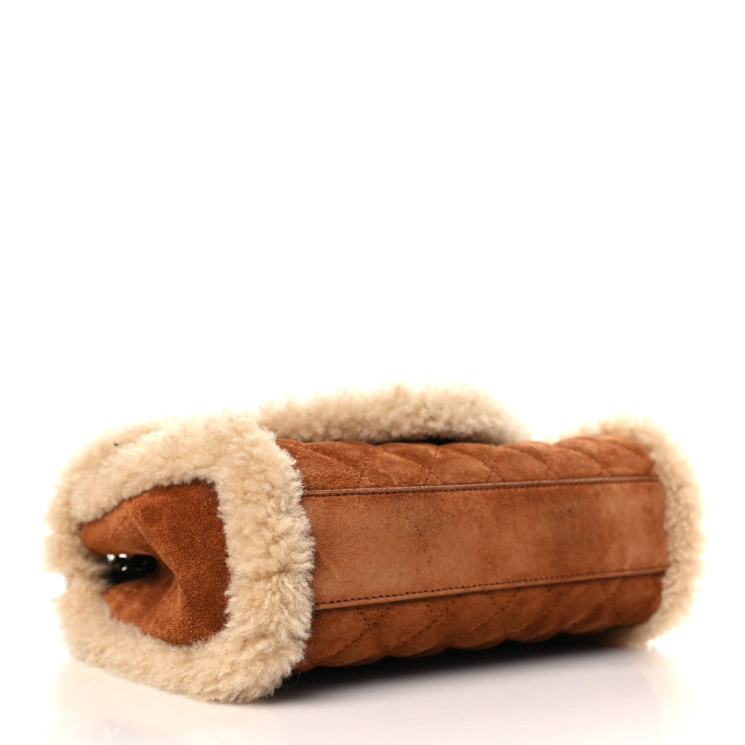 Saint Laurent Nubuck Shearling Mixed Matelasse Triquilt Small Monogram Satchel Ivory Natural Tan 4 of 10