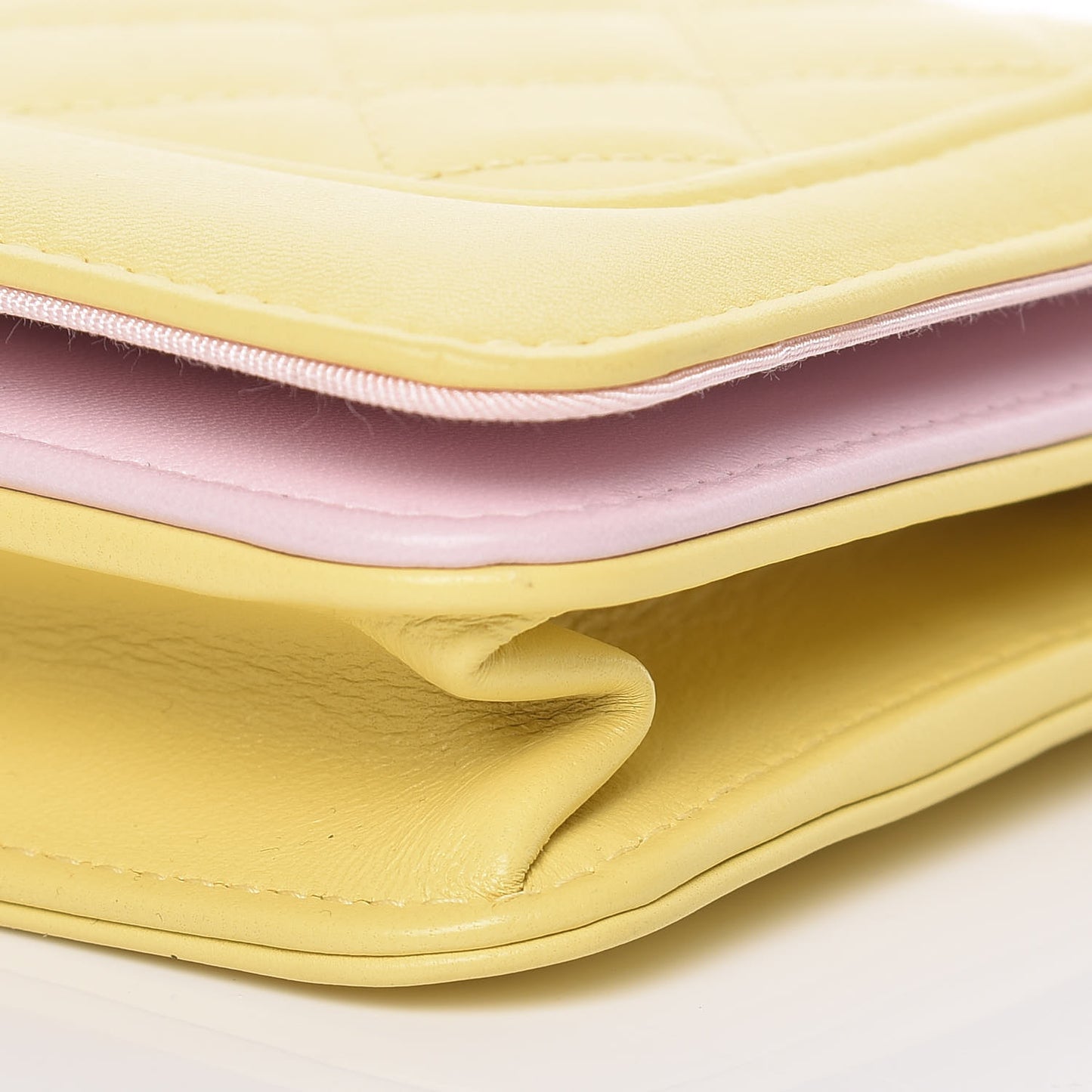Lambskin Quilted Wallet on Chain WOC Yellow