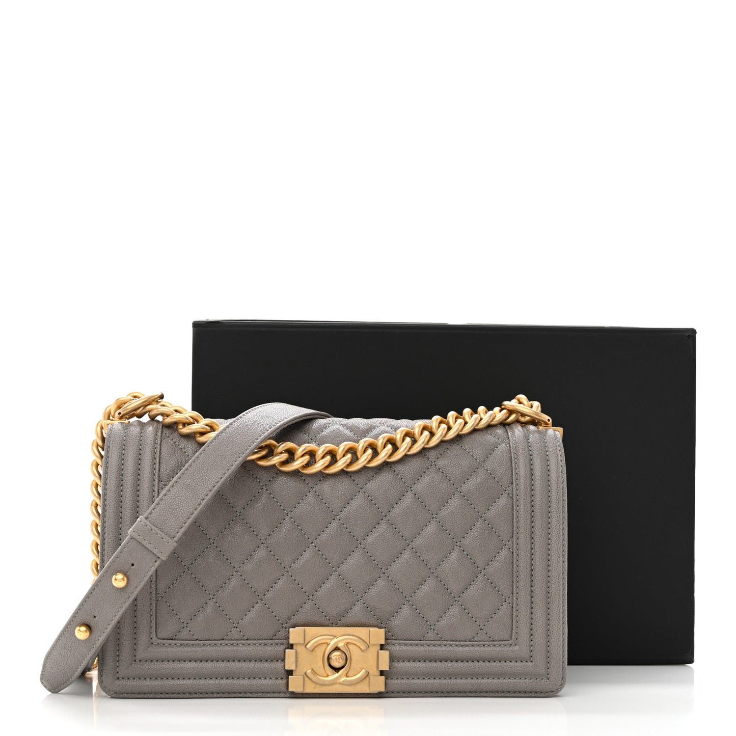Caviar Quilted Medium Boy Flap Grey