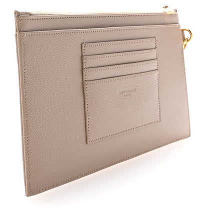 Saint Laurent Grain De Poudre Chevron Monogram Large Bill Pouch Dark Beige 3 of 8
