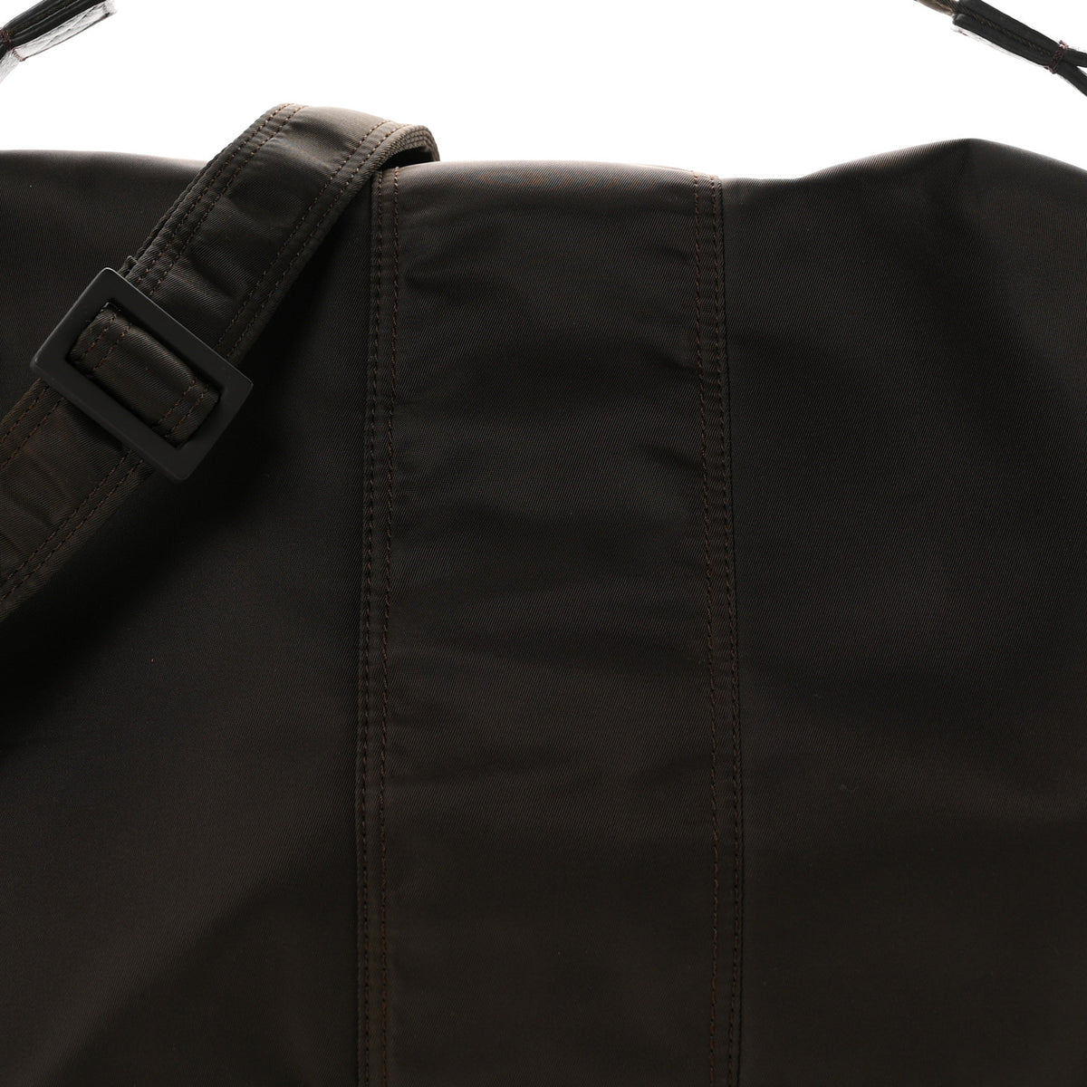Econyl Nylon Cuoio Romano Monochrome Large Baguette Messenger Bag Ebano