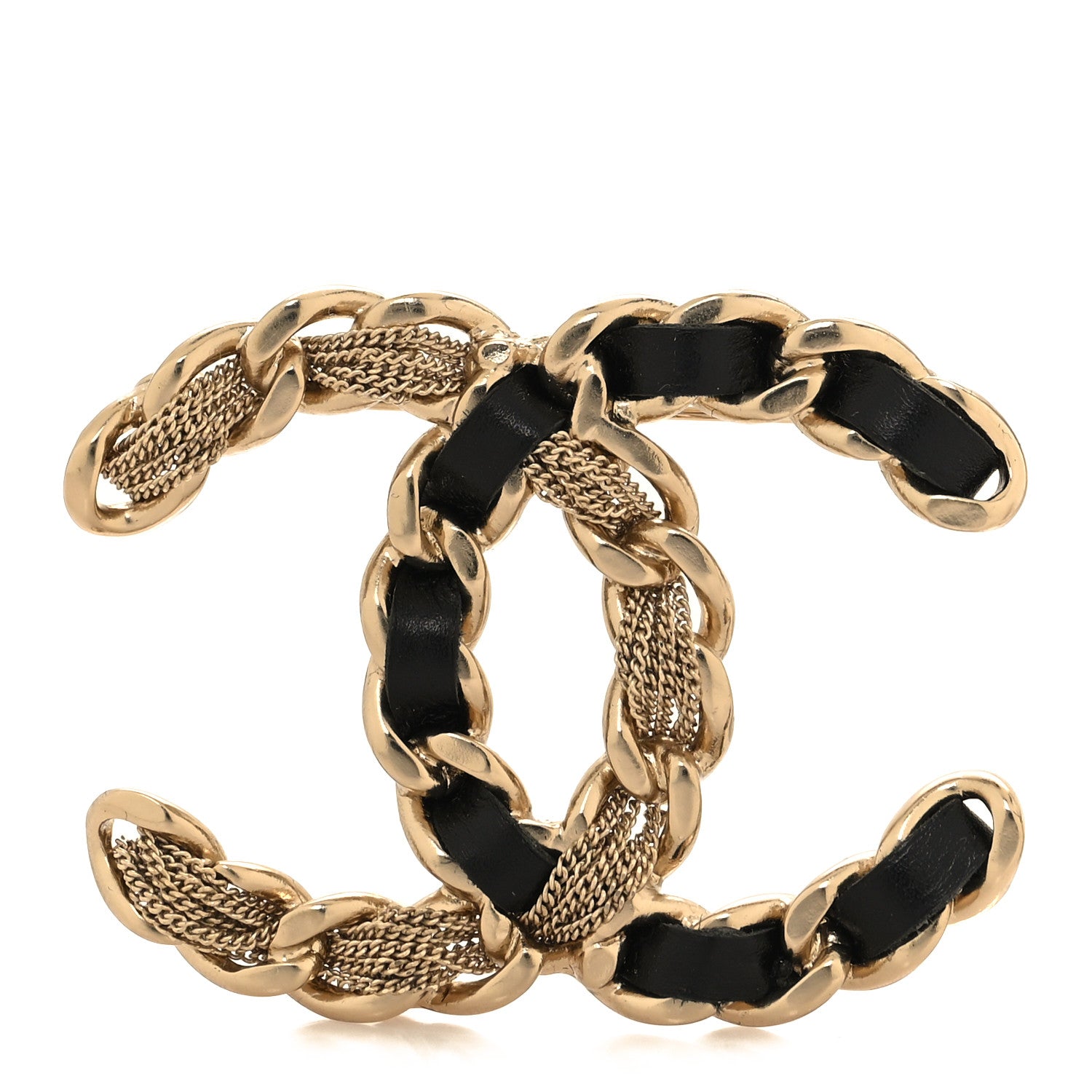 Chanel Metal Chain French New Wave CC Brooch Black Gold 1 of 4