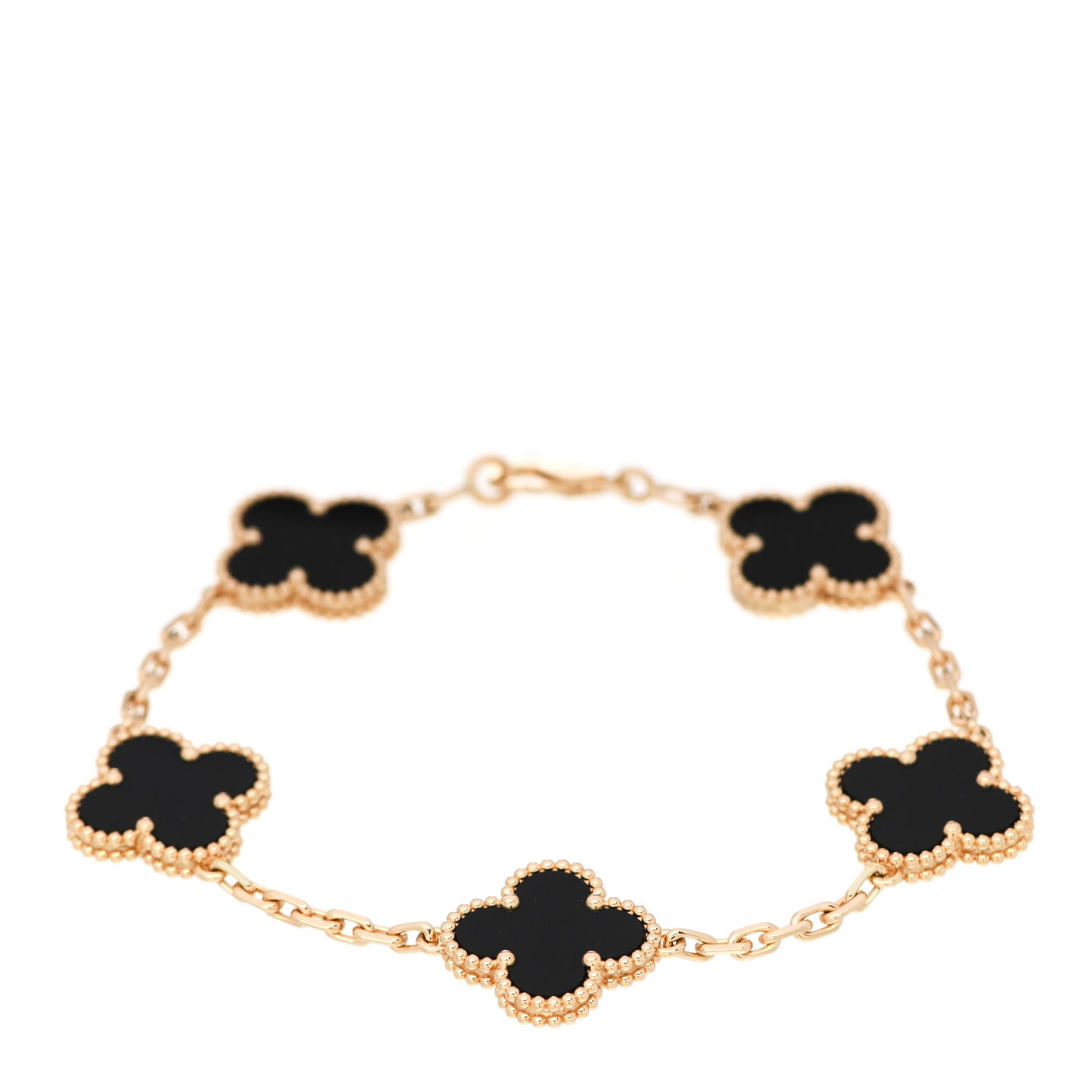 18K Yellow Gold Black Onyx 5 Motifs Vintage Alhambra Bracelet