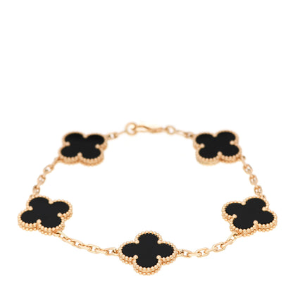 Van Cleef & Arpels 18K Yellow Gold Black Onyx 5 Motifs Vintage Alhambra Bracelet 1 of 5