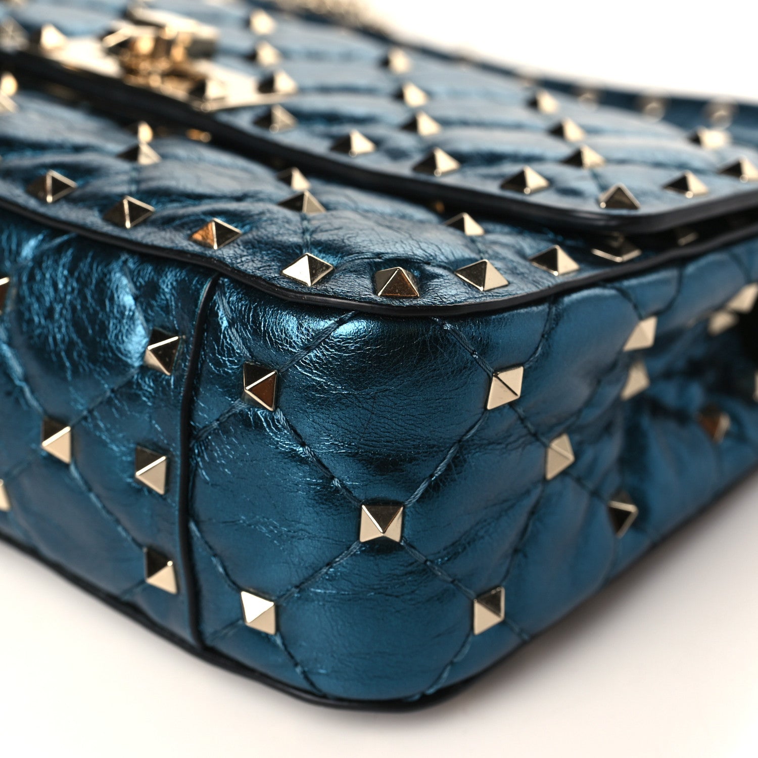 Valentino Garavani Metallic Wrinkled Lambskin Small Rockstud Spike Shoulder Bag Peacock 8 of 8