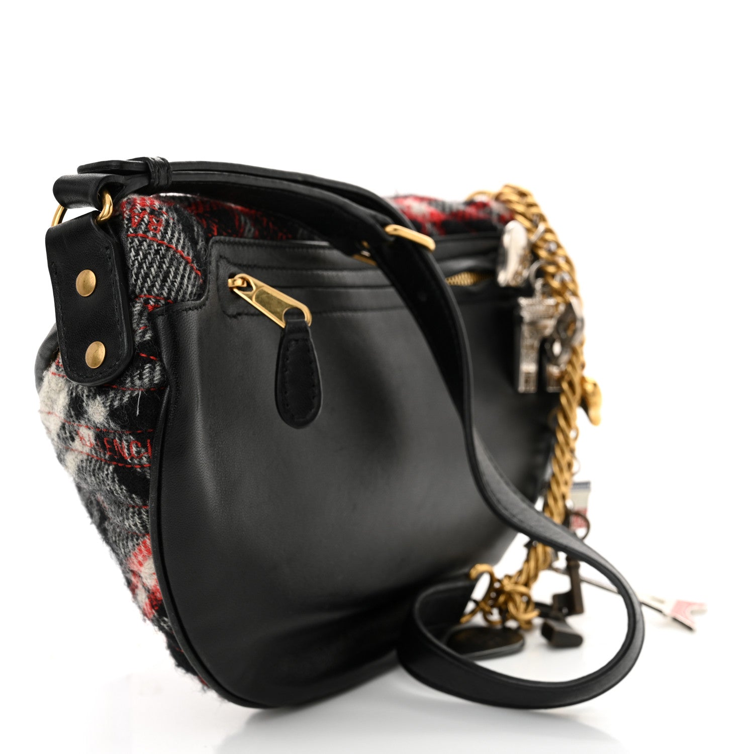 Balenciaga Wool Plaid Diagonal Allover Logo Matelasse XS Souvenir Belt Bag Black White Red 3 of 15