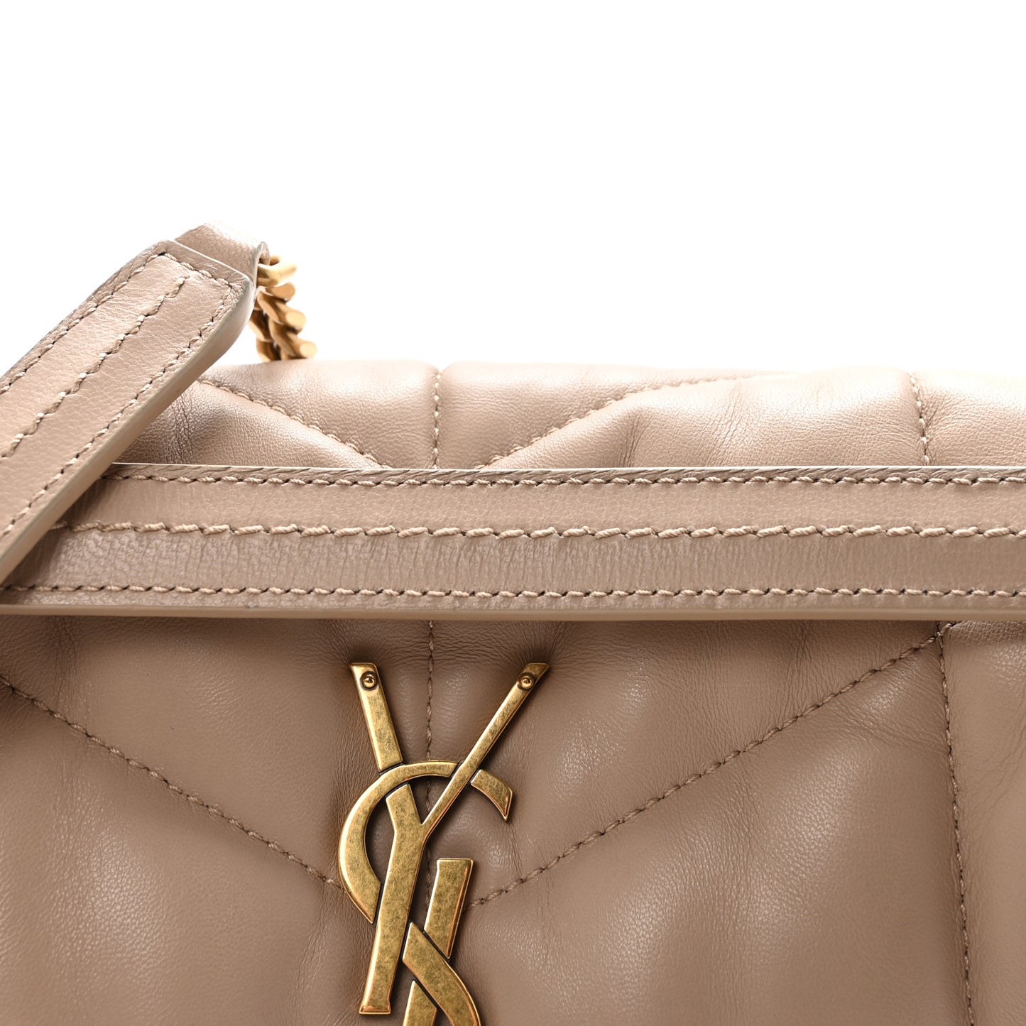 Lambskin Quilted Small Loulou Puffer Monogram Chain Satchel Dark Beige