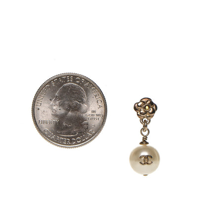 Chanel Camellia Pearl Drop Earrings Gold 2 of 3