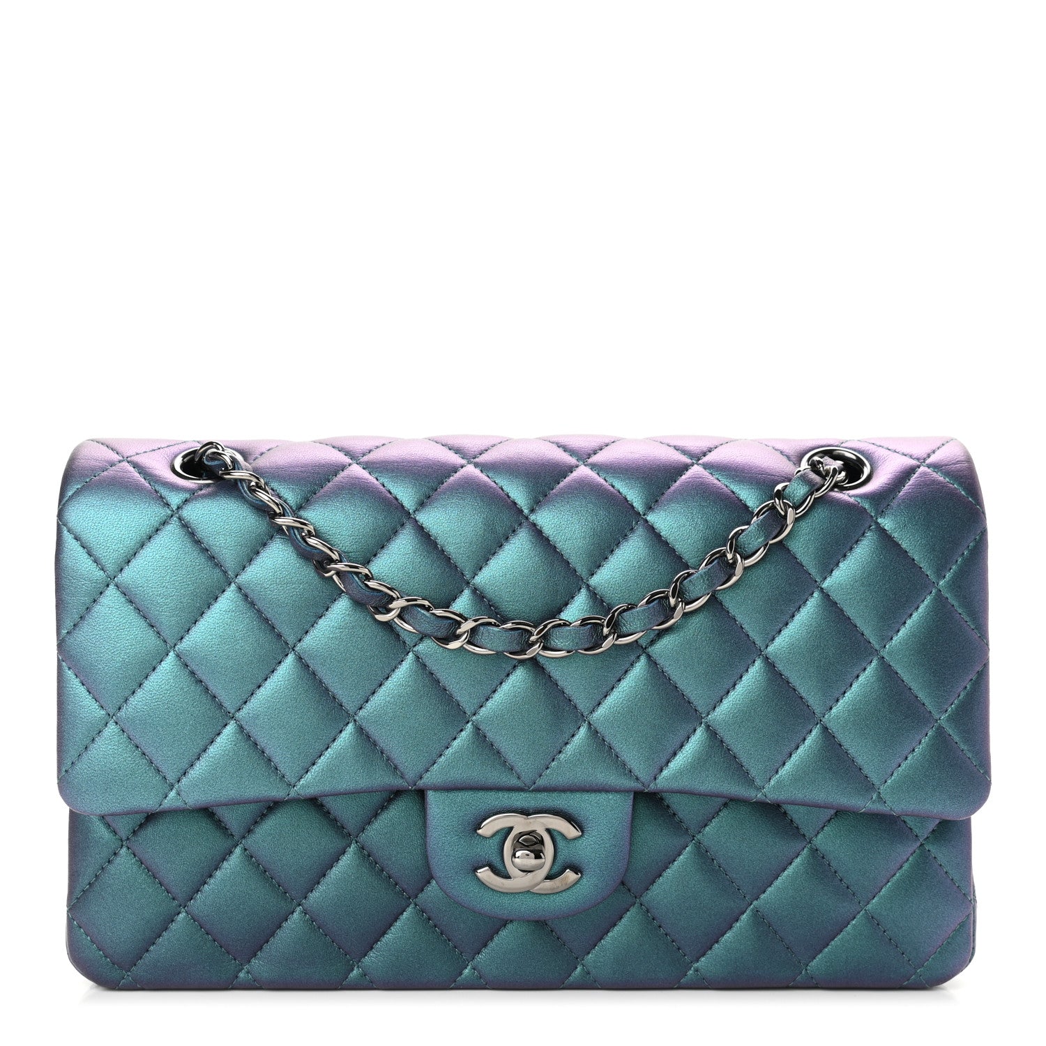 Chanel Iridescent Lambskin Quilted Medium Double Flap Turquoise 1 of 10