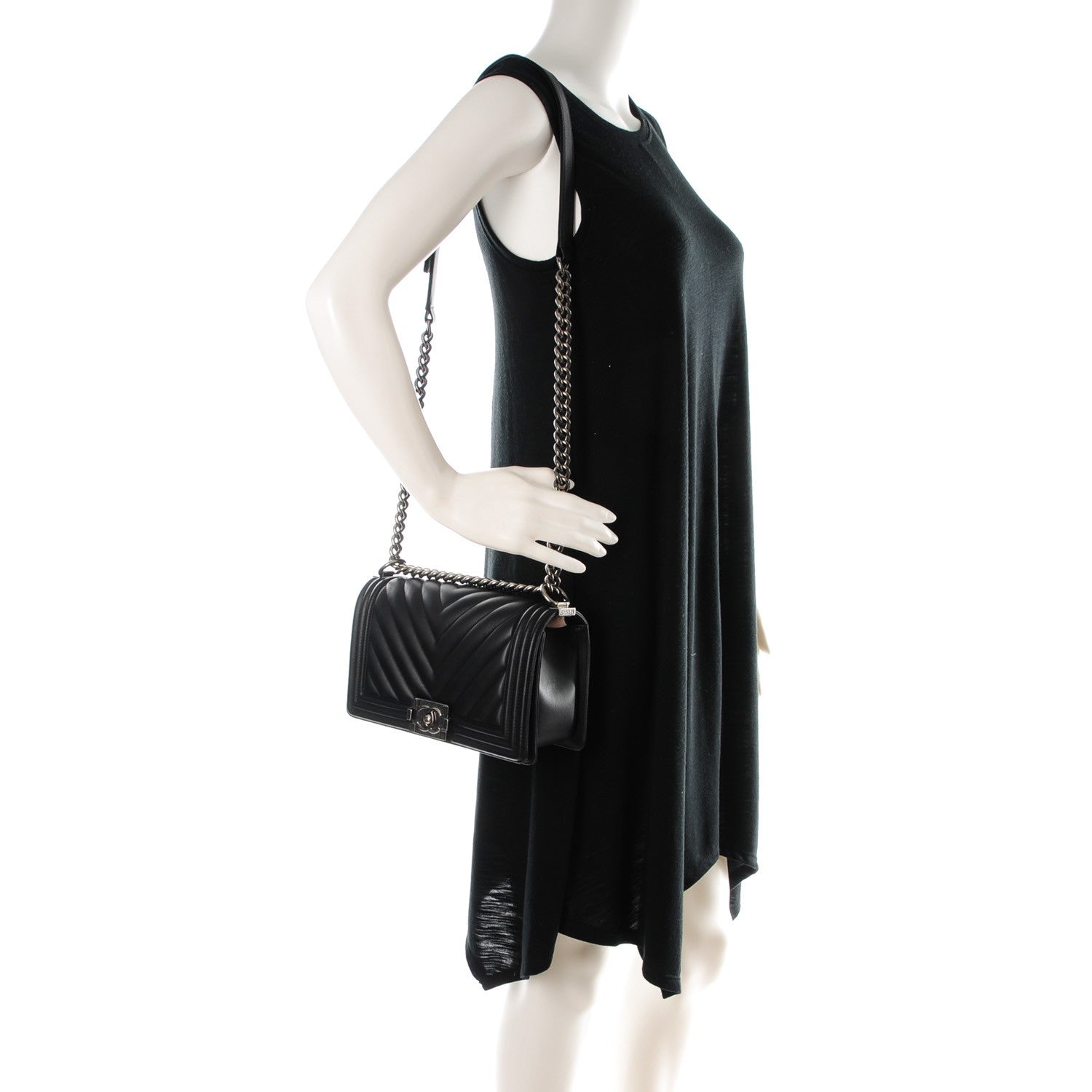 Chanel Calfskin Chevron Quilted Medium Boy Flap Black 2 of 7
