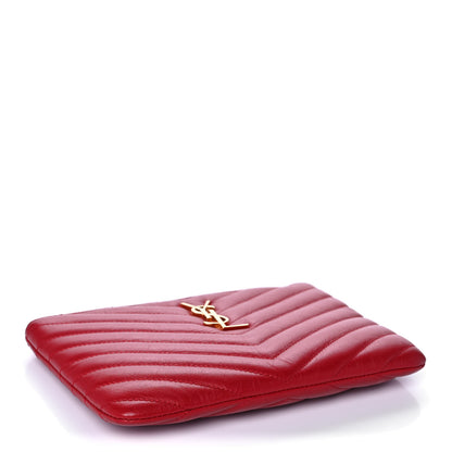 Saint Laurent Calfskin Matelasse Chevron Monogram Pouch Red 4 of 13