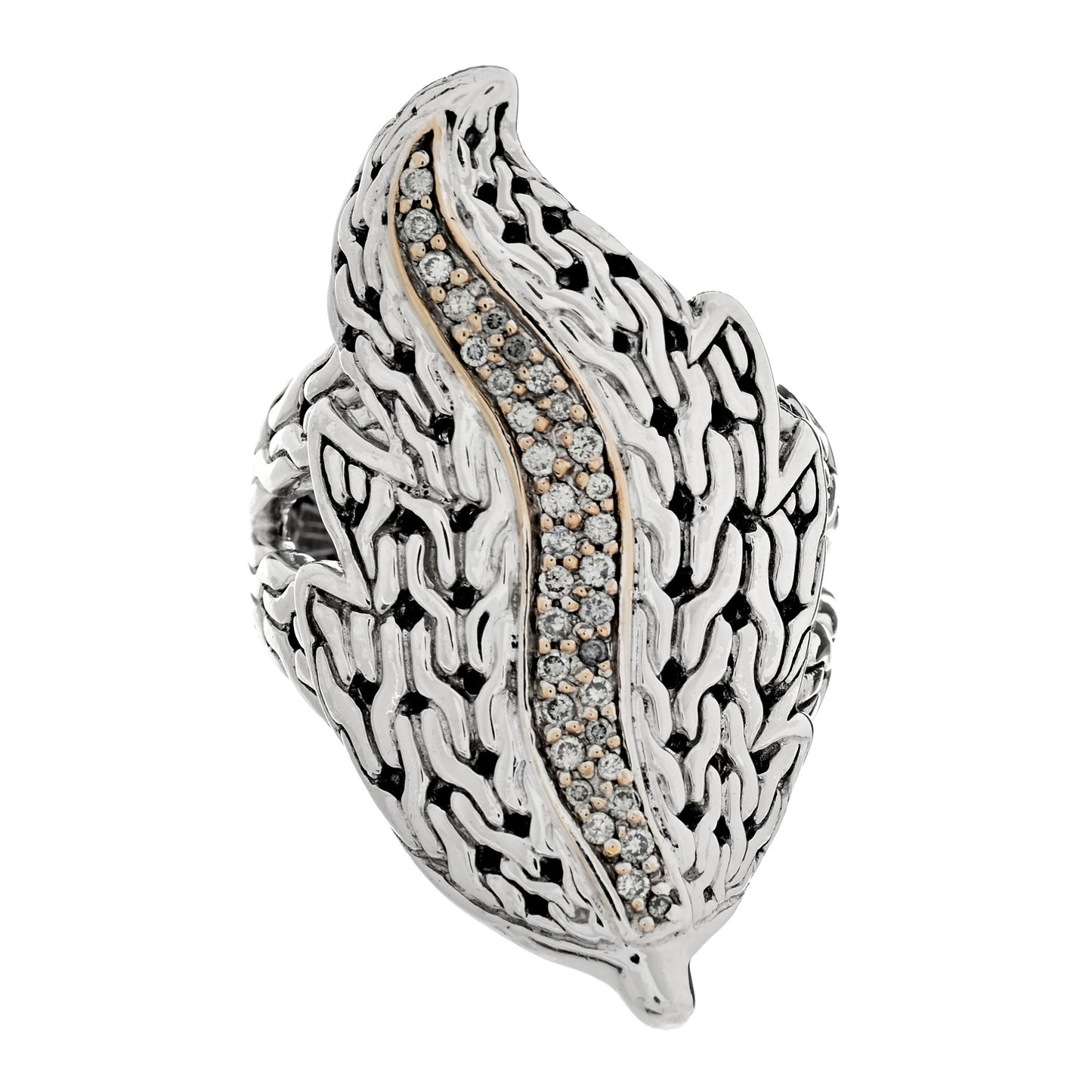 Sterling Silver 18K Yellow Gold Diamond Ayu Leaf Ring 53 6.5