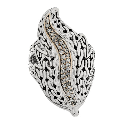 John Hardy Sterling Silver 18K Yellow Gold Diamond Ayu Leaf Ring 53 6.5 1 of 4